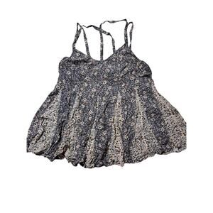 Torrid Womens 00 Blue & Tan Floral Adjustable Flowy Strappy Tank Top